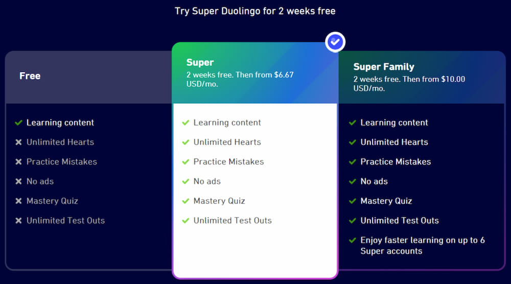Thumbnail of An ad-free language lesson in progress on Duolingo Super